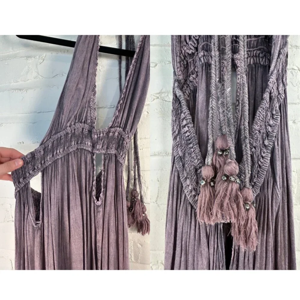 Purple Backless bohemian halter maxi dress - Picture 6 of 7